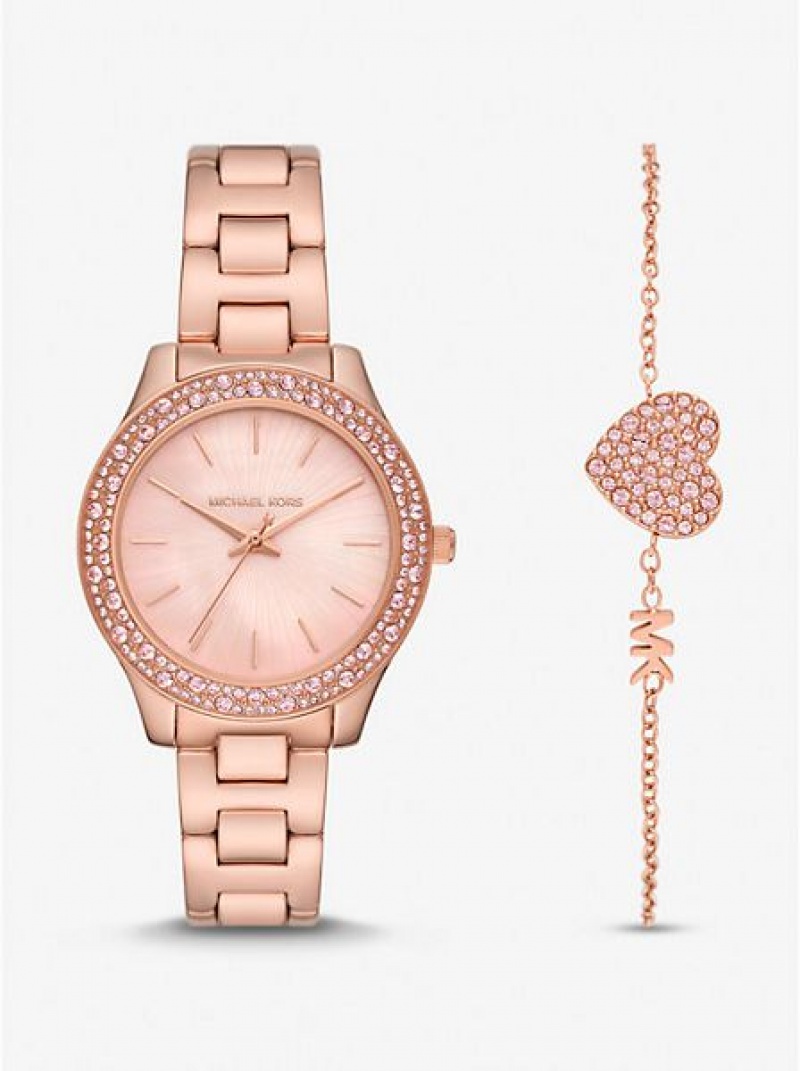 Michael Kors Liliane Pave Horloge Dames Roze Goud | 304297-WJT