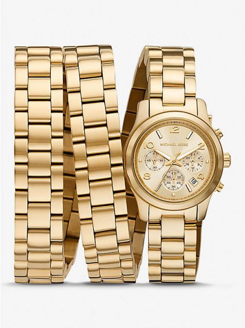 Michael Kors Limited-edition Runway 18k Stainless Steel Wrap Horloge Dames Goud | 190672-SPT