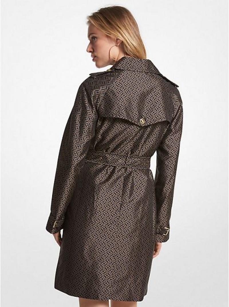 Michael Kors Logo Jacquard Trench Jassen Dames Zwart Goud | 640297-ZLC