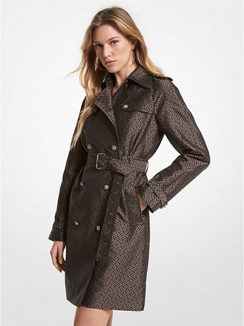 Michael Kors Logo Jacquard Trench Jassen Dames Zwart Goud | 640297-ZLC