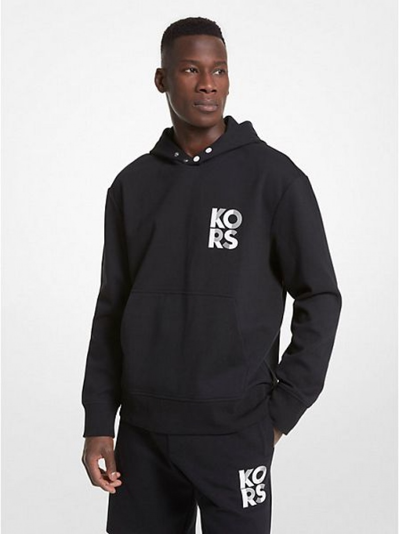 Michael Kors Logo Katoenen Blend Hoodie Heren Zwart | 642095-FBK