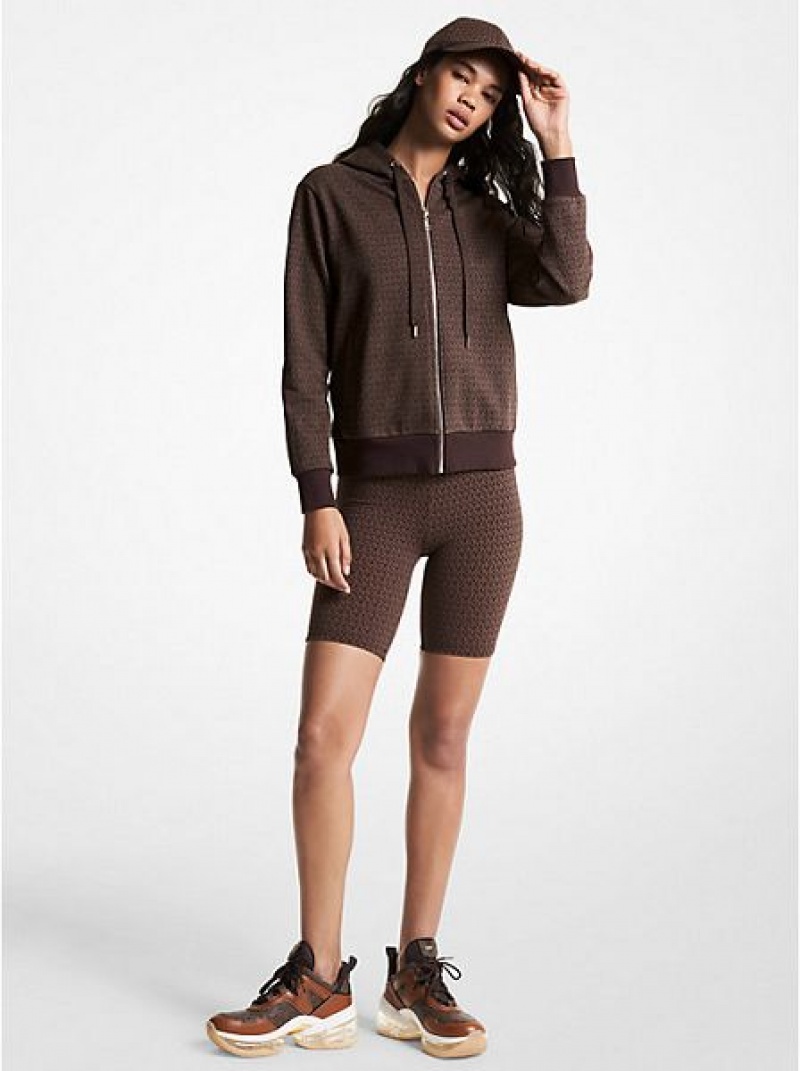 Michael Kors Logo Organic Katoenen Blend Zip-up Hoodie Dames Chocola | 479061-ACI