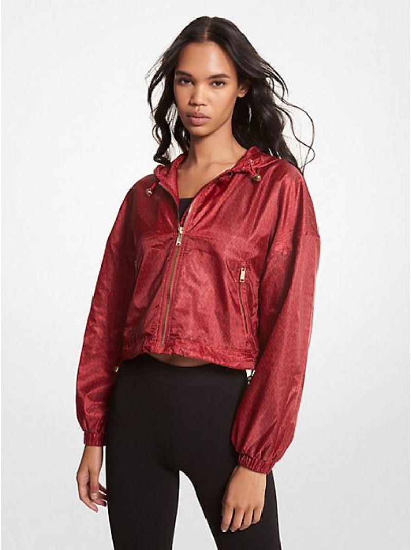 Michael Kors Logo Satin Cire Cropped Windjak Dames Rood | 136984-QWL