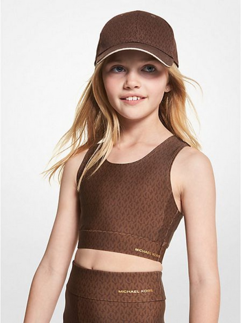 Michael Kors Logo Stretch Jersey Sport Bh Kinderen Chocola | 635742-MFL