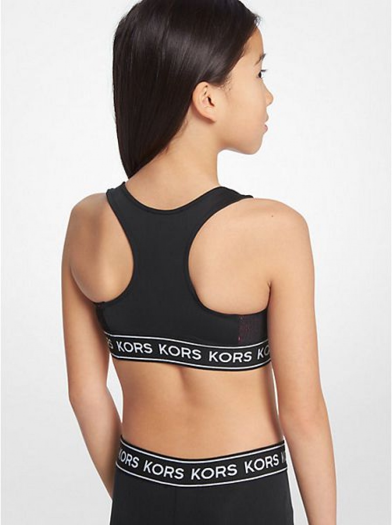 Michael Kors Logo Tape Stretch Jersey Sport Bh Kinderen Zwart | 865071-WDY