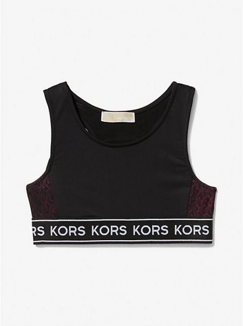 Michael Kors Logo Tape Stretch Jersey Sport Bh Kinderen Zwart | 865071-WDY