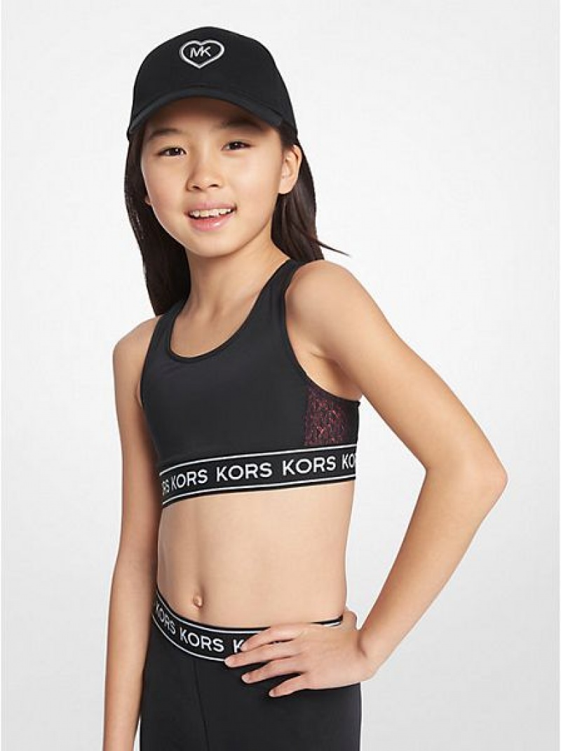 Michael Kors Logo Tape Stretch Jersey Sport Bh Kinderen Zwart | 865071-WDY