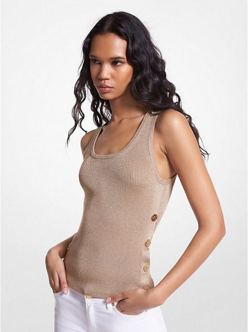 Michael Kors Metallic Geribbeld Knit Tanktop Dames Khaki | 039152-XDJ