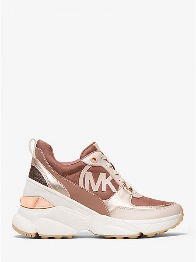 Michael Kors Mickey Canvas And Leren Sneakers Dames Roze Goud Wit | 701549-LCP