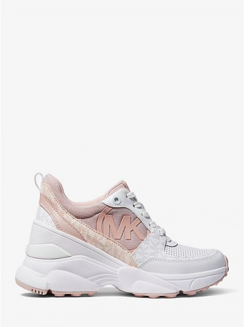 Michael Kors Mickey Mixed-media Sneakers Dames Roze | 918564-NVJ