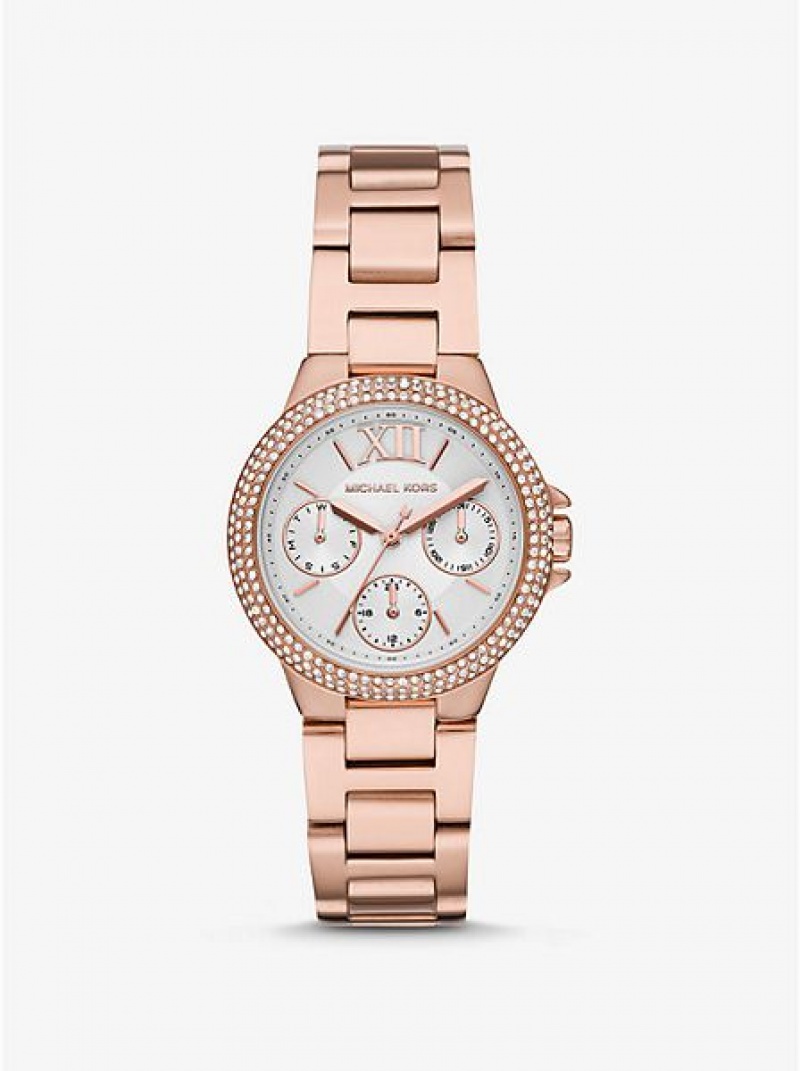 Michael Kors Mini Camille Pave Horloge Dames Roze Goud | 987214-WHU