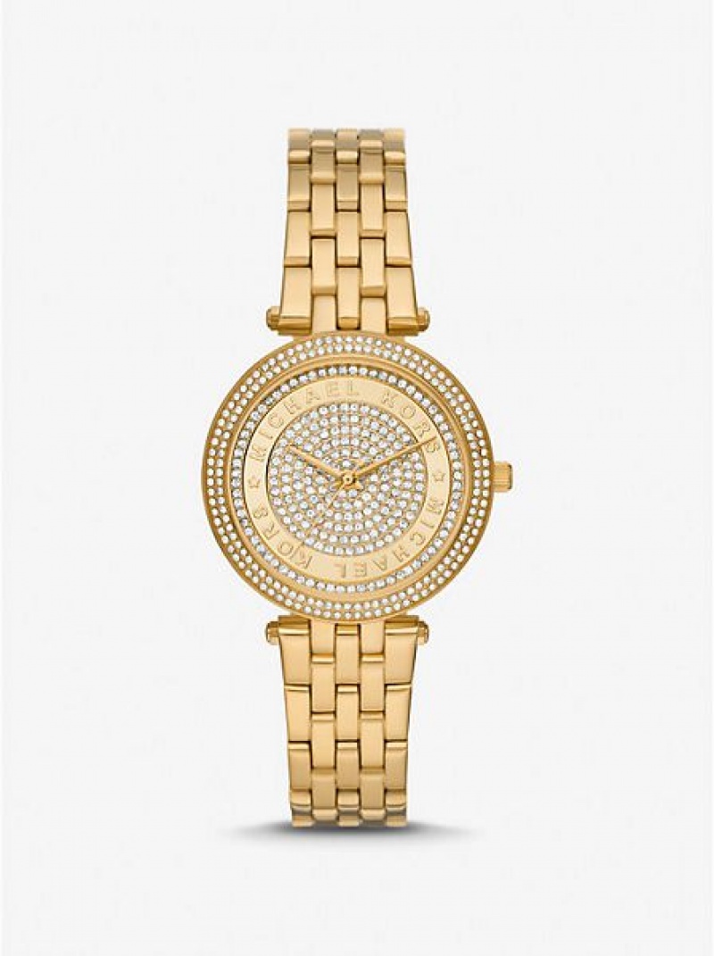 Michael Kors Mini Darci Pave Horloge Dames Goud | 469371-DTN