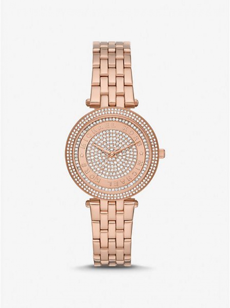 Michael Kors Mini Darci Pave Horloge Dames Roze Goud | 267093-MRG