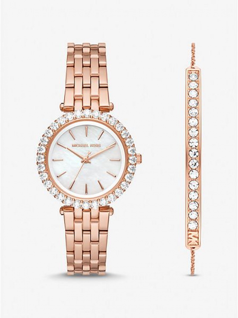 Michael Kors Mini Darci Pave Horloge Dames Roze Goud | 318459-HBA