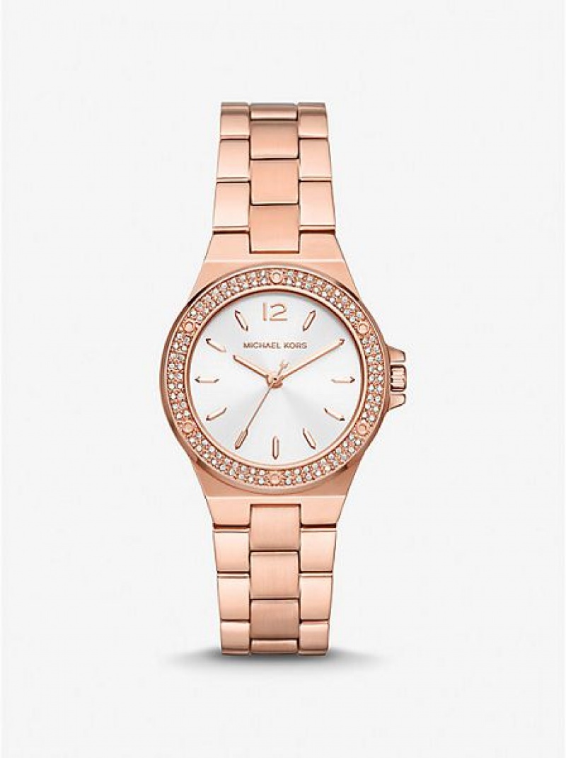 Michael Kors Mini Lennox Pave Horloge Dames Roze Goud | 967150-ZUJ