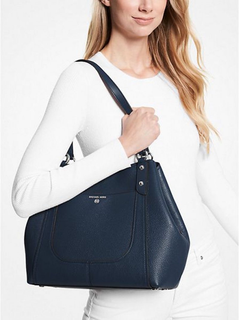 Michael Kors Molly Large Pebbled Leren Tote Tassen Dames Donkerblauw | 710528-MQK