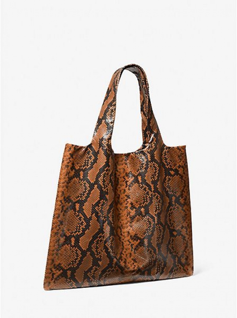 Michael Kors Monogramme Python Embossed Leren Tote Tassen Dames Bruin | 572681-TER