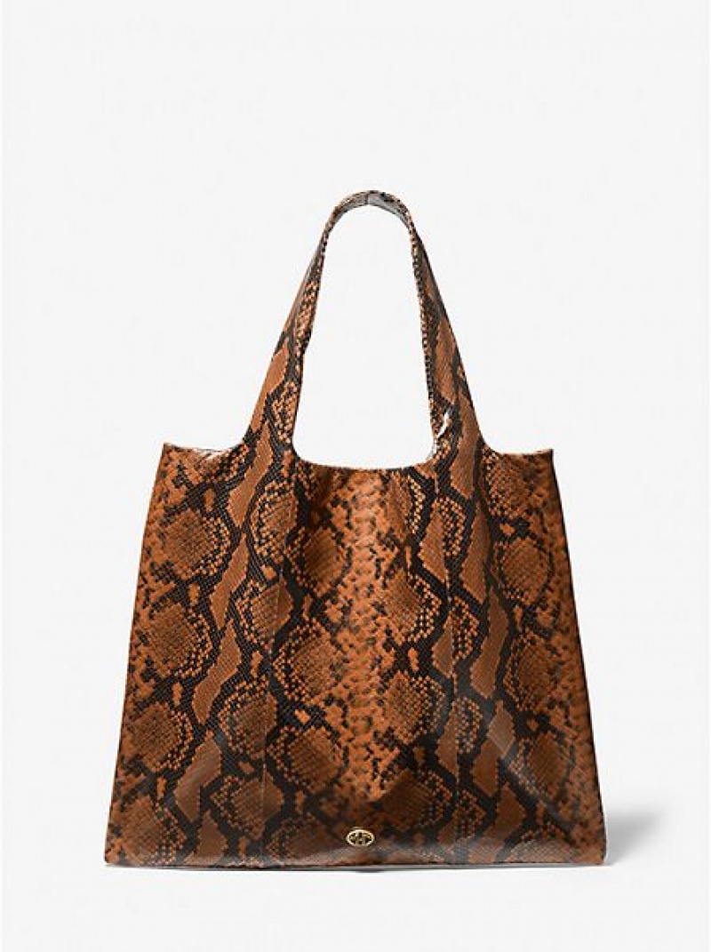 Michael Kors Monogramme Python Embossed Leren Tote Tassen Dames Bruin | 572681-TER