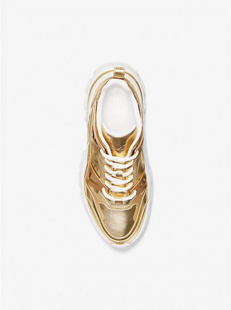 Michael Kors Nick Metallic Leren Sneakers Dames Goud | 186597-CAN