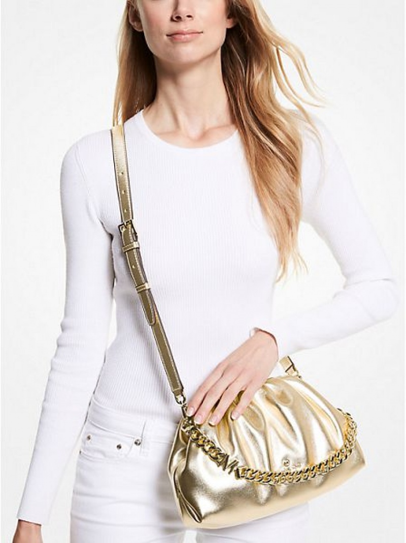 Michael Kors Nola Small Metallic Faux Leren Crossbodytassen Dames Goud | 205164-QNZ