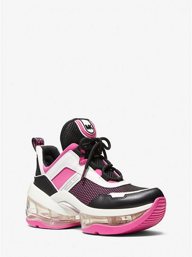 Michael Kors Olympia Extreme Leren And Scuba Sneakers Dames Roze Gekleurd | 053279-UHQ