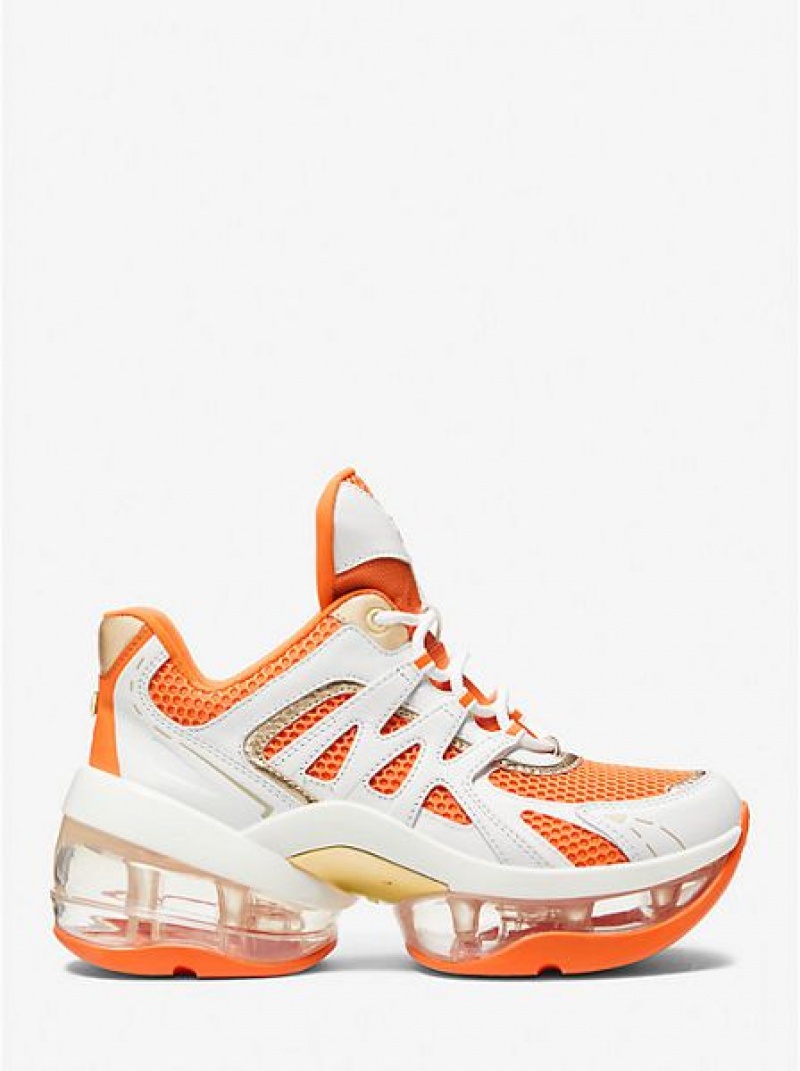 Michael Kors Olympia Sport Extreme Leren And Mesh Sneakers Dames Wit Oranje | 059382-LXQ