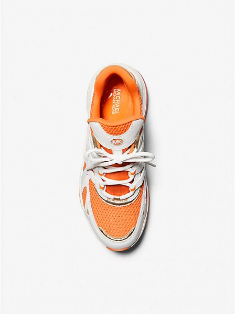 Michael Kors Olympia Sport Extreme Leren And Mesh Sneakers Dames Wit Oranje | 059382-LXQ