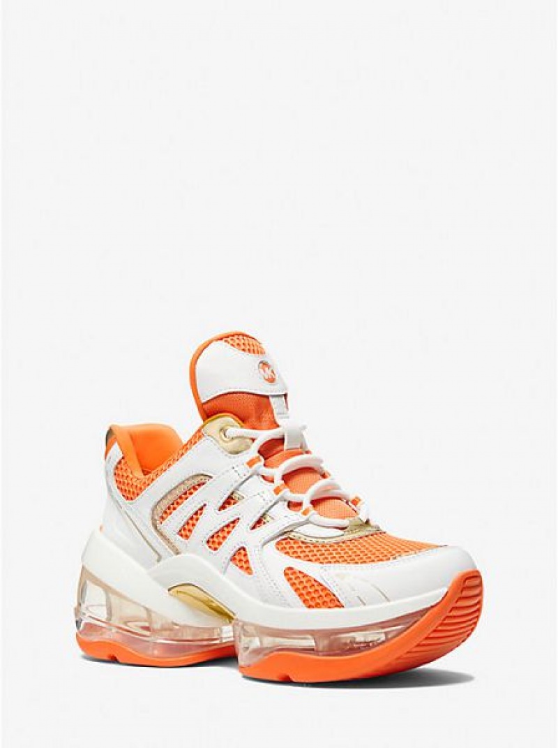 Michael Kors Olympia Sport Extreme Leren And Mesh Sneakers Dames Wit Oranje | 059382-LXQ