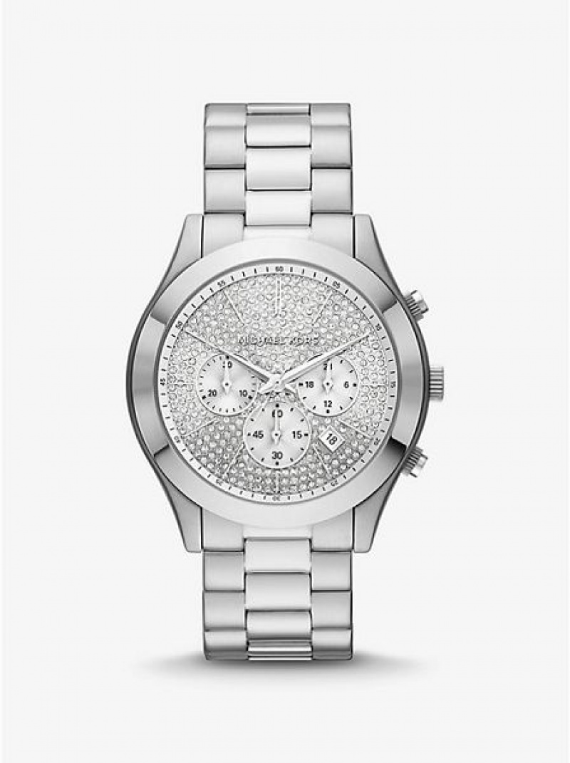 Michael Kors Oversized Slim Runway Pave Horloge Dames Zilver | 614398-CVH