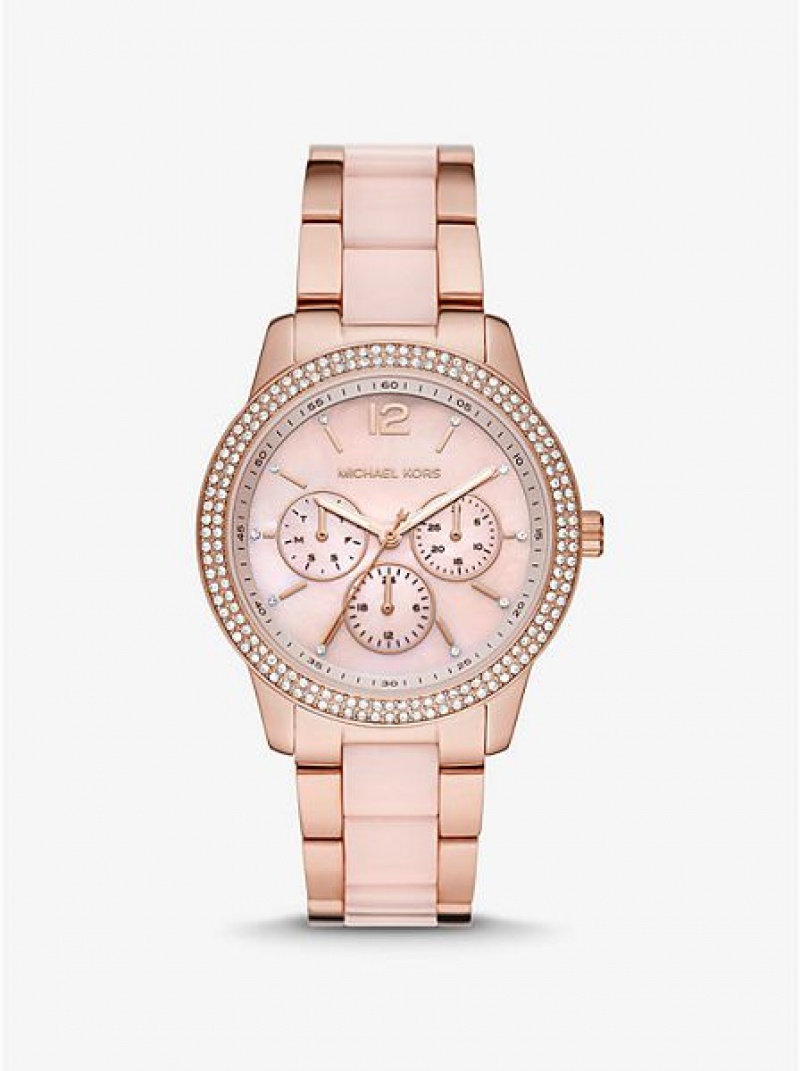 Michael Kors Oversized Tibby Pave Blush Acetate Horloge Dames Roze Goud | 250936-TOC