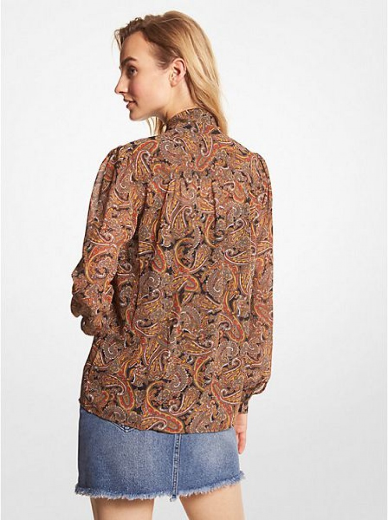 Michael Kors Paisley Georgette Tie-neck Blouse Dames Gekleurd | 285406-PLE