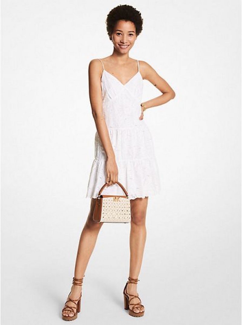 Michael Kors Palm Eyelet Katoenen Slip Jurken Dames Wit | 583706-ITF