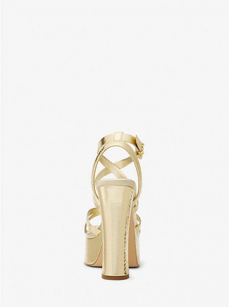 Michael Kors Paola Metallic Snake Embossed Leren Plateau Sandalen Dames Goud | 253078-LIG