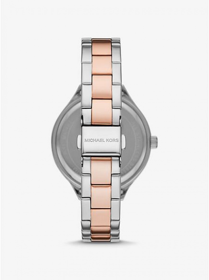 Michael Kors Pave And Heart Bracelet Set Horloge Dames Zilver Roze | 154907-GEM