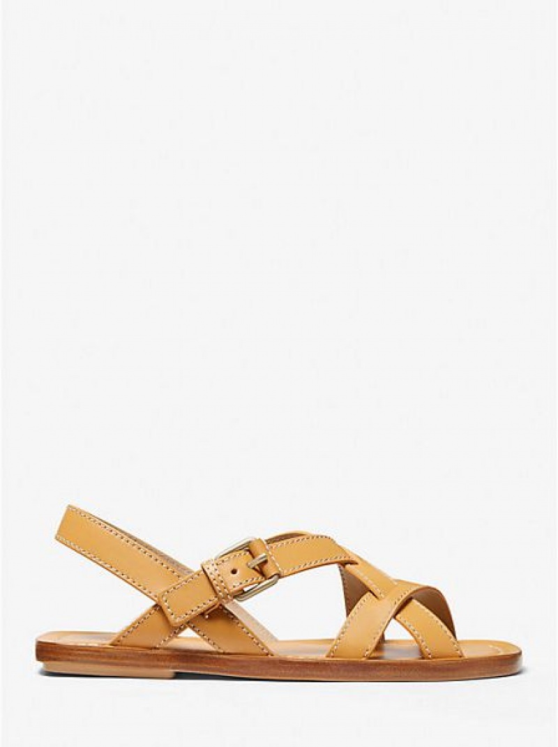 Michael Kors Perrine Leren Sandalen Dames Bruin | 596031-HKT