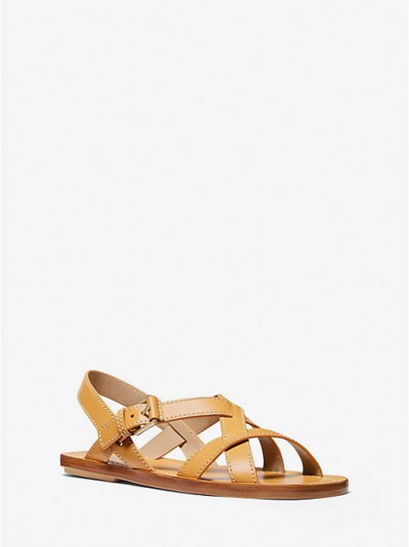 Michael Kors Perrine Leren Sandalen Dames Bruin | 596031-HKT