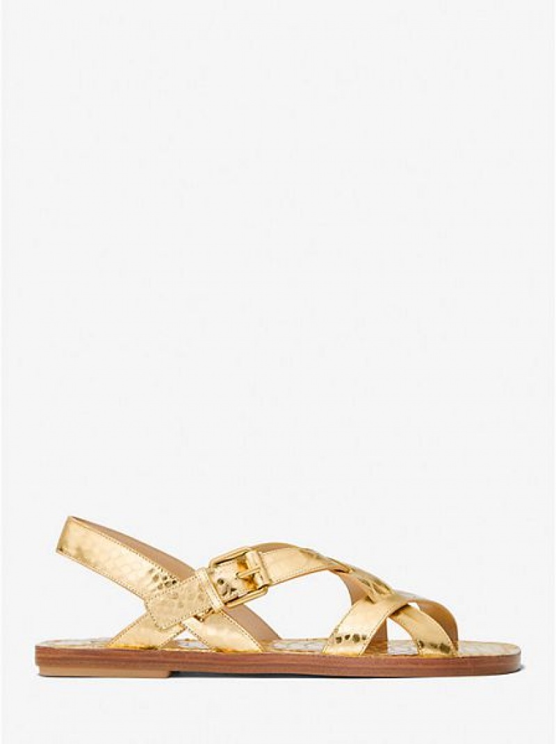 Michael Kors Perrine Metallic Python Embossed Leren Sandalen Dames Goud Bruin | 368402-TIA