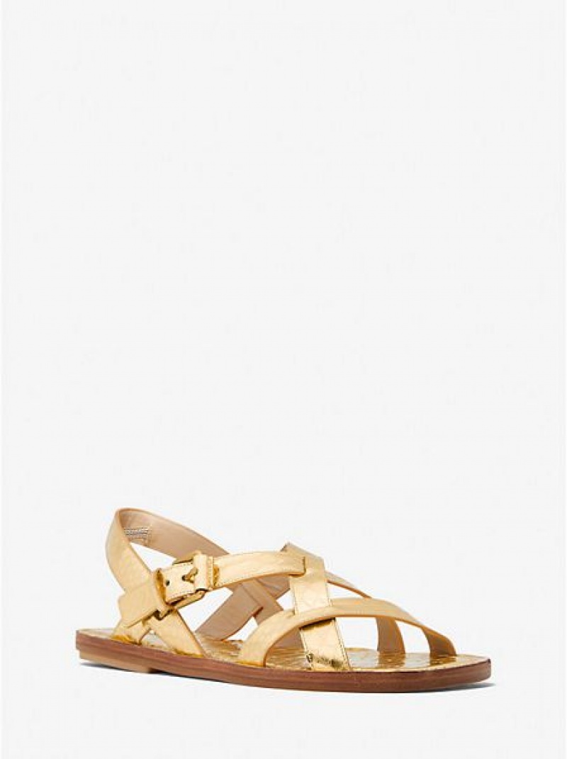 Michael Kors Perrine Metallic Python Embossed Leren Sandalen Dames Goud Bruin | 368402-TIA