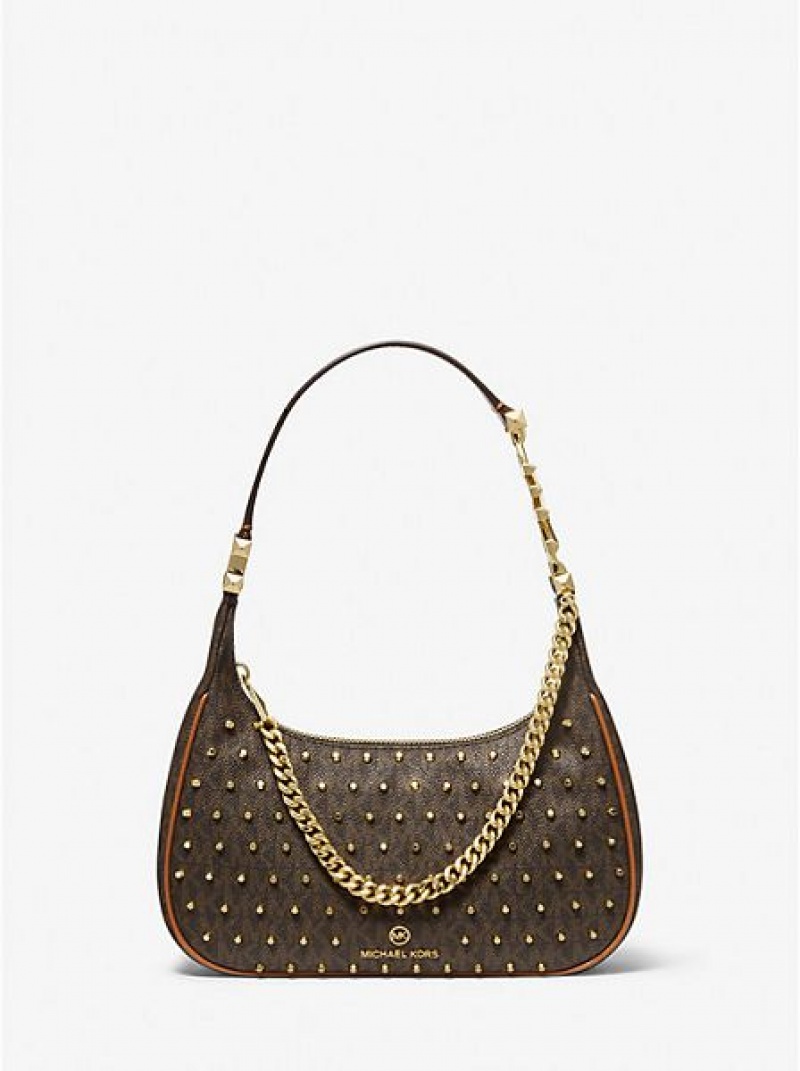 Michael Kors Piper Small Studded Logo Schoudertassen Dames Bruin | 236901-FOA