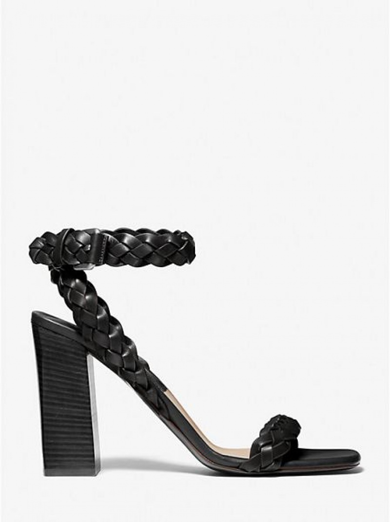 Michael Kors Pippa Woven Leren Sandalen Dames Zwart | 924831-IAV