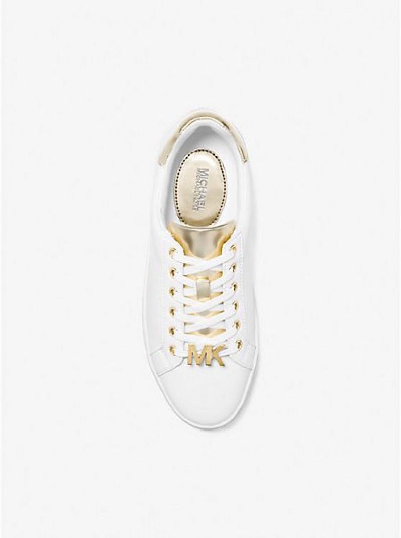 Michael Kors Poppy Two-tone Faux Leren Sneakers Dames Wit Goud | 304128-VRY