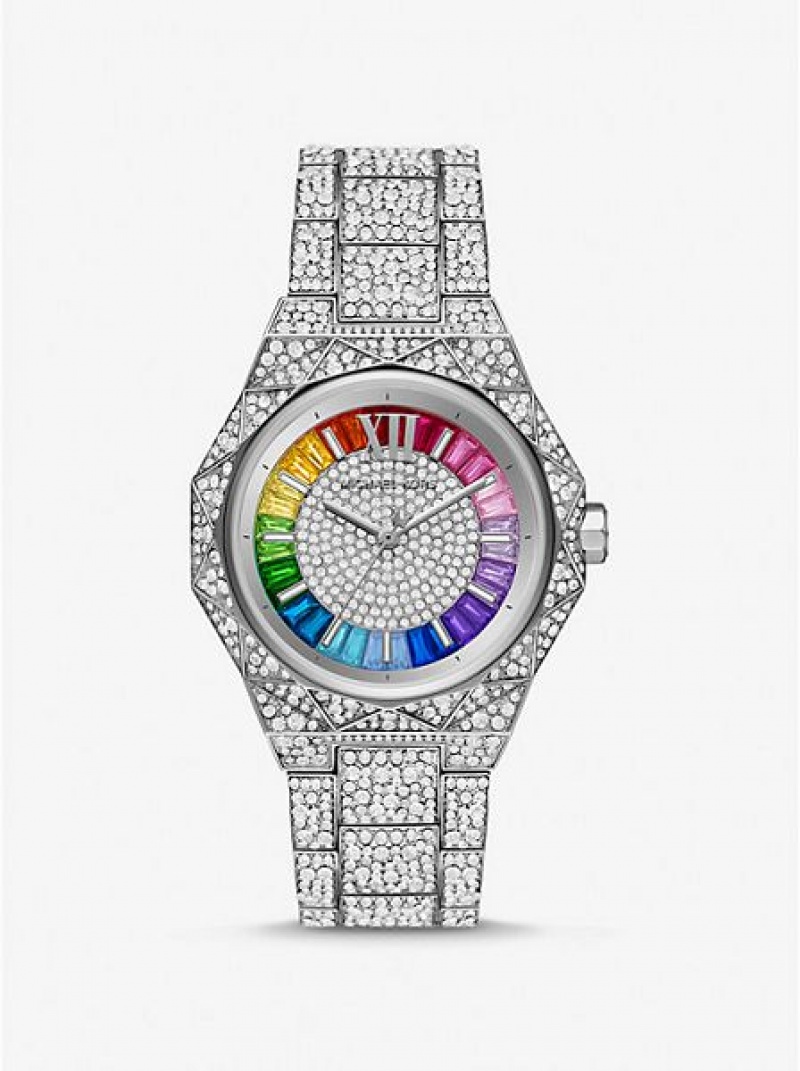 Michael Kors Pride Limited-edition Oversized Raquel Rainbow Pave Horloge Dames Zilver | 018625-QAR