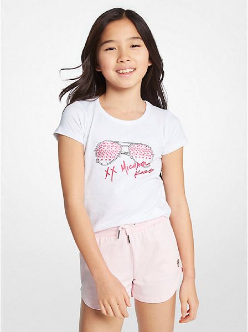 Michael Kors Printed Stretch Katoenen T-shirts Kinderen Wit | 038967-NBC