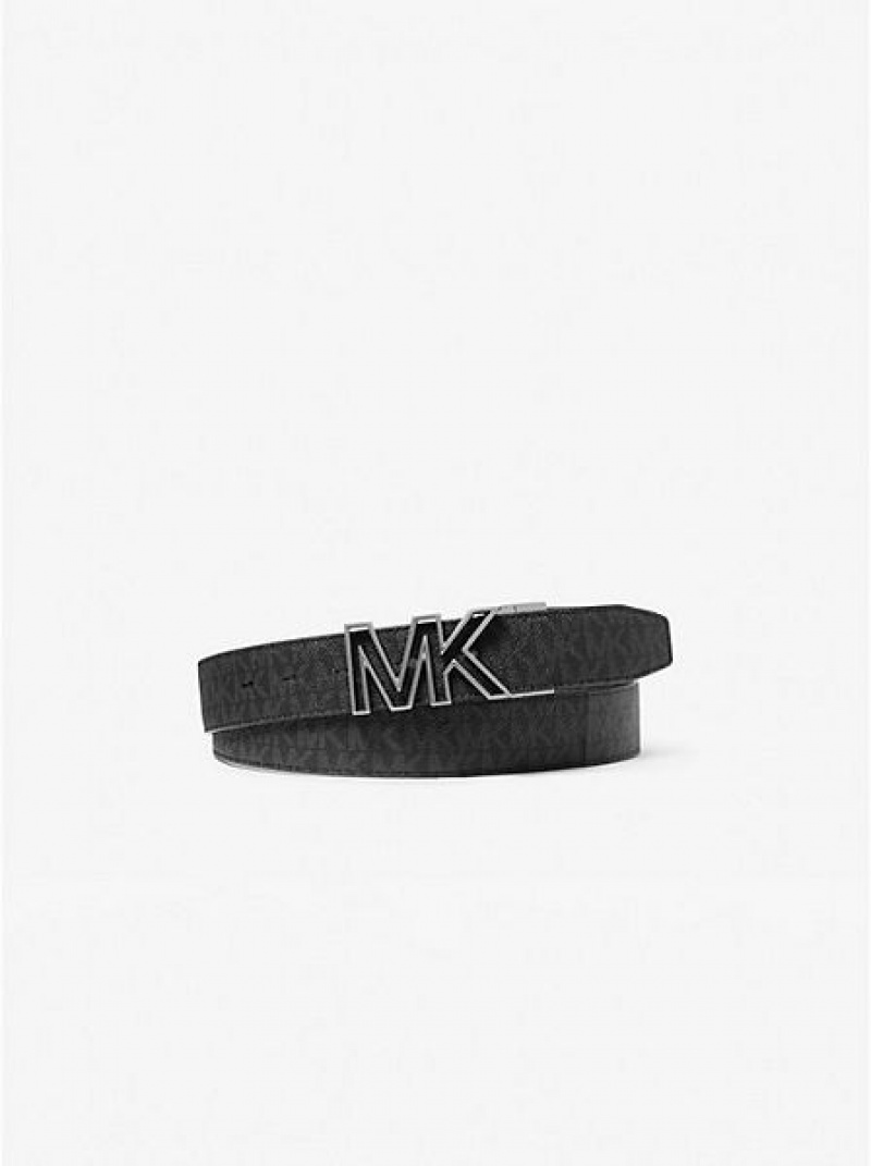 Michael Kors Reversible Logo And Faux Leren Riemen Heren Zwart | 085693-RXF