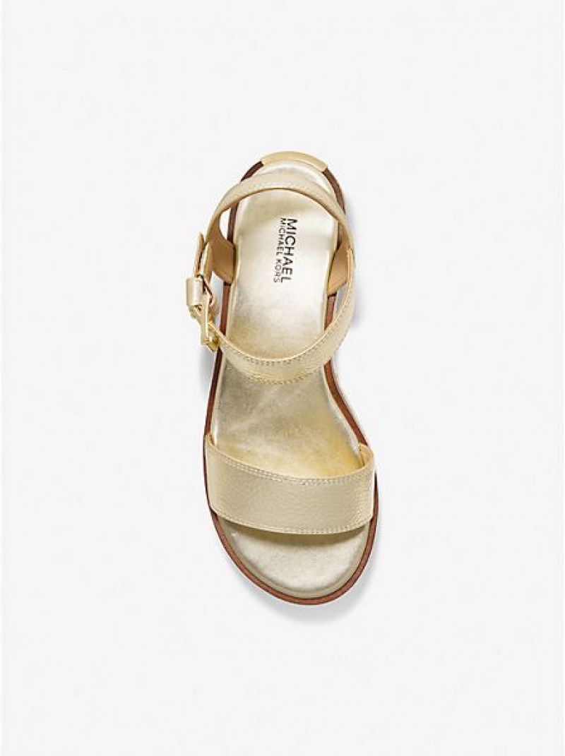 Michael Kors Richie Metallic Faux Leren And Logo Espadrilles Plateau Sandalen Dames Goud | 654793-UNT