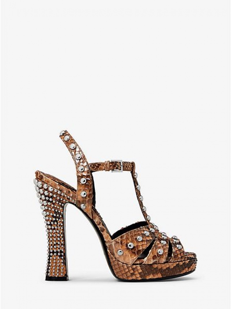 Michael Kors Rosanna Studded Python Plateau Sandalen Dames Bruin | 741532-XIS