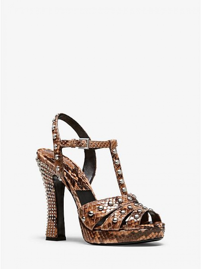 Michael Kors Rosanna Studded Python Plateau Sandalen Dames Bruin | 741532-XIS