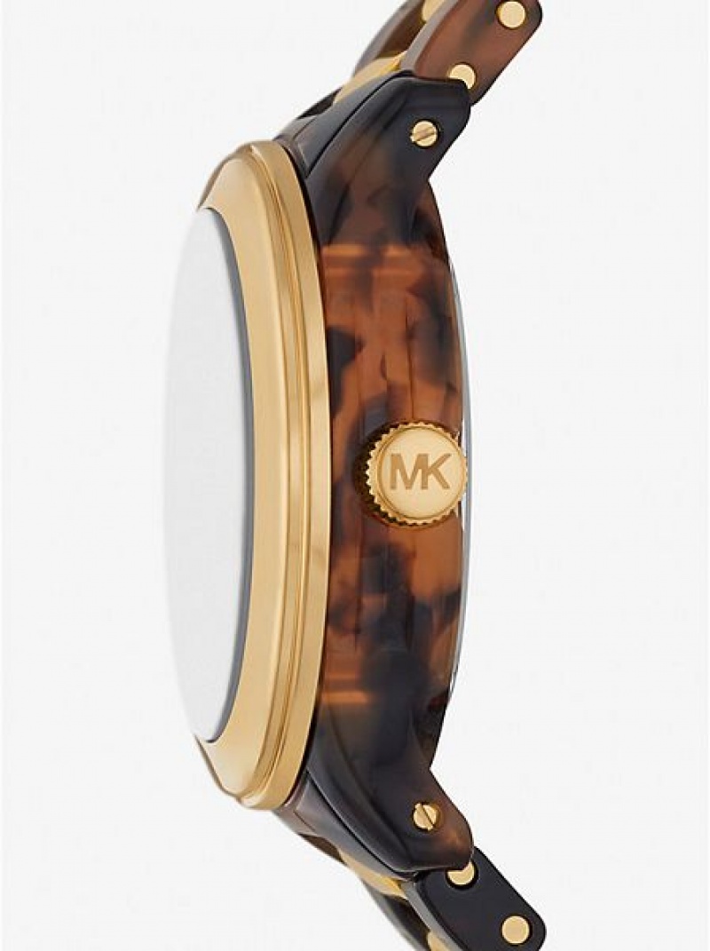 Michael Kors Runway And Tortoiseshell Acetate Horloge Dames Goud | 148620-ULG