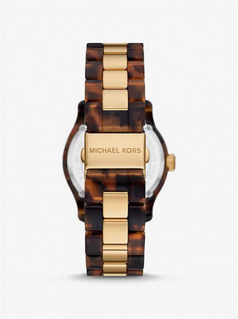 Michael Kors Runway And Tortoiseshell Acetate Horloge Dames Goud | 148620-ULG