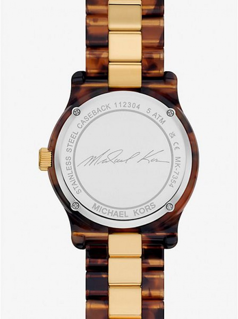 Michael Kors Runway And Tortoiseshell Acetate Horloge Dames Goud | 148620-ULG